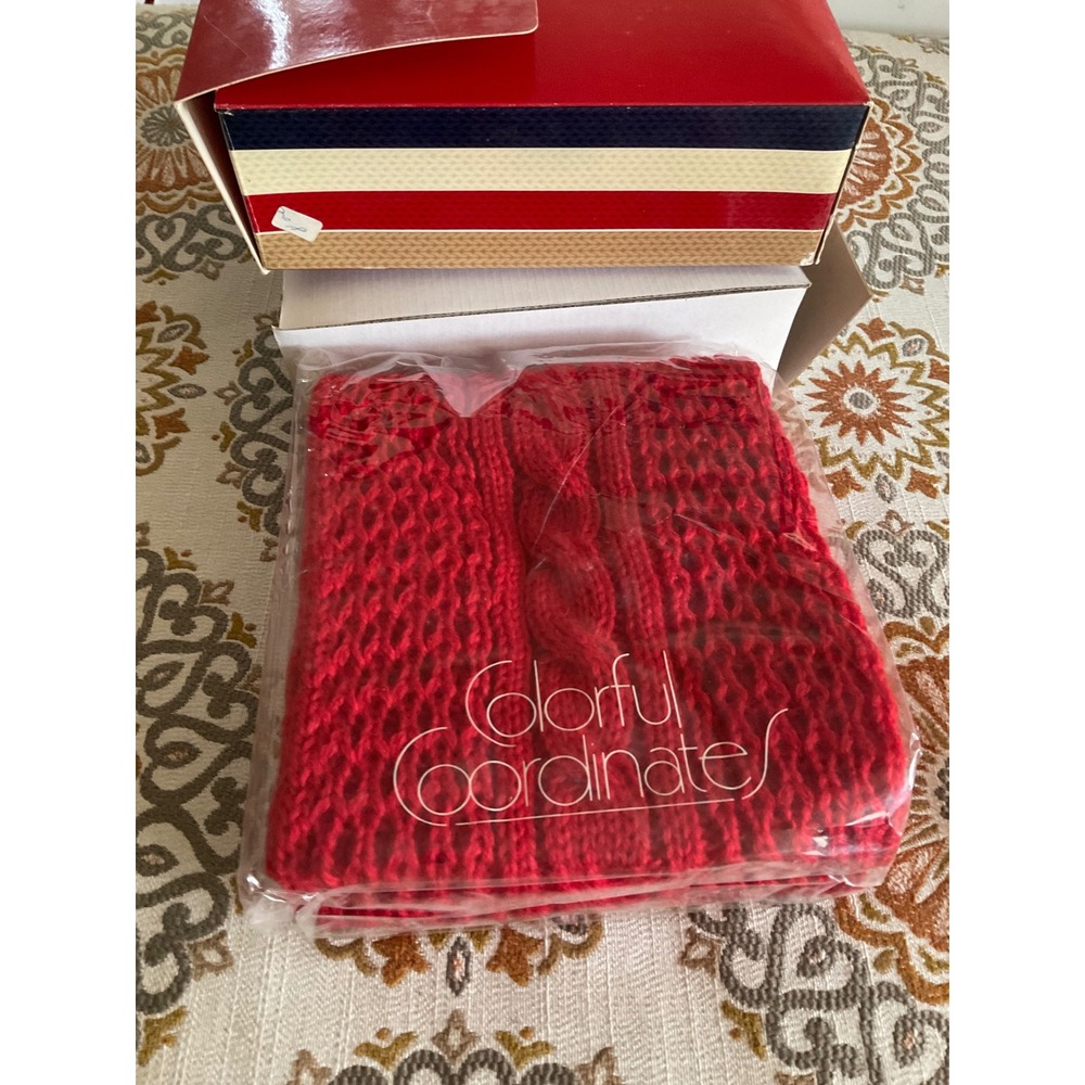 Vintage 1983 Avon Red Fringed Scarf Colorful Coordinates Cable Knit Acrylic NOS